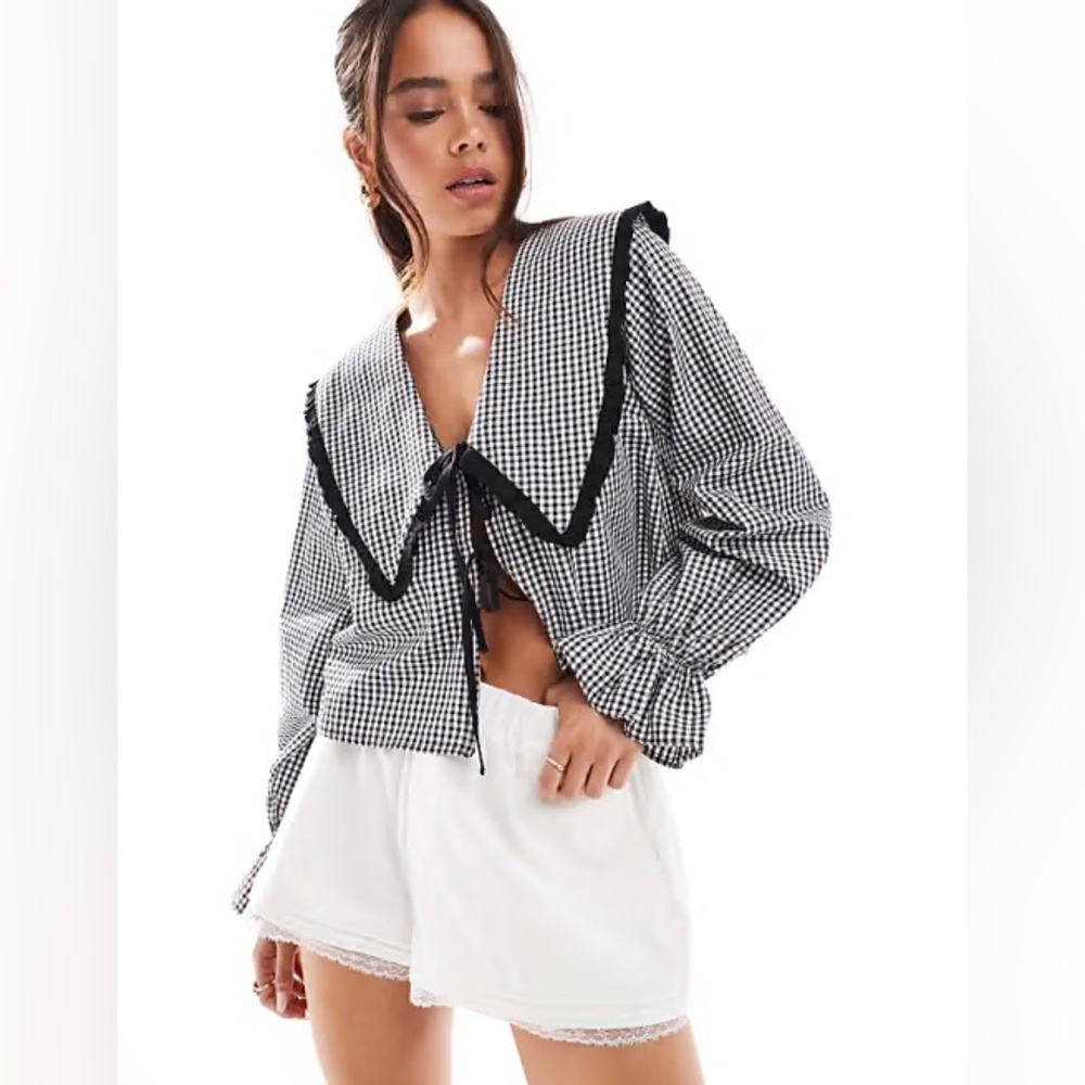ASOS Black and White Gingham Tie-Front Blouse